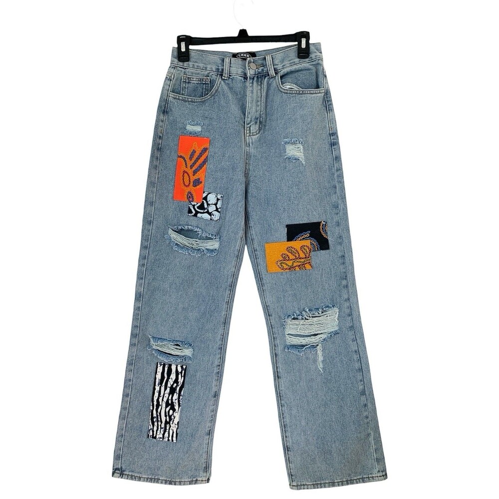 NWOT Cider Patchwork Distressed Wide Leg Jeans - Size Small